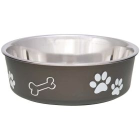 Loving Pets Stainless Steel & Espresso Dish with Rubber Base (Option: Medium)